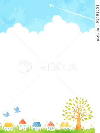 シンプルな手描きの街並みの風景イラスト 91491251