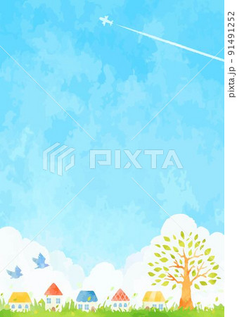 爽やかな青空と町並みの風景イラスト 爽やかな青空と町並みの風景イラスト 91491252