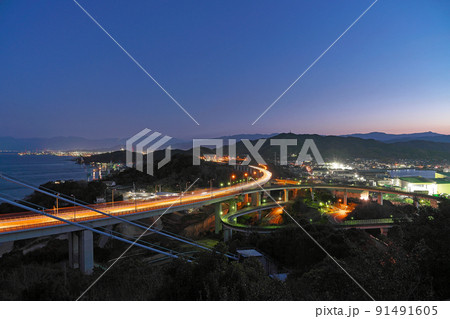 【糸山展望台より今治市方面を一望 (夜)】 愛媛県今治市小浦町 91491605