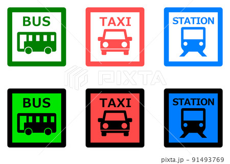 公共交通機関の乗場を表示するカラフルな看板 91493769