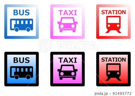 公共交通機関の乗場を表示するカラフルな看板 91493772
