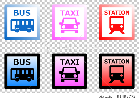 公共交通機関の乗場を表示するカラフルな看板 91493772