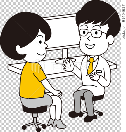 診察中の男性医師と女性患者 診察中の男性医師と女性患者 91494637