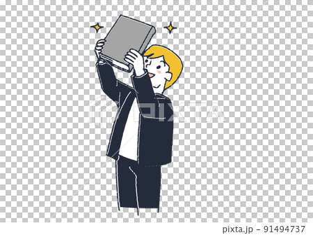 本から良い知識を得て喜んでいる男性　読書を楽しみ様々な疑似体験をする人々 91494737