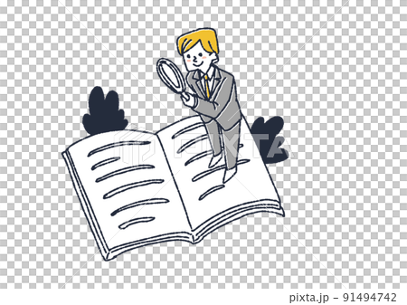 本の中からビジネスアイディアを探す男性　読書を楽しみ様々な疑似体験をする人々 91494742