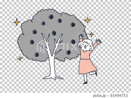 A woman who is pleased with the fruits of a large tree. People who are pleased with the fruits and harvests in the fall. A woman who is pleased with the fruits of a large tree. People who are pleased with the fruits and harvests in the fall. 91494753