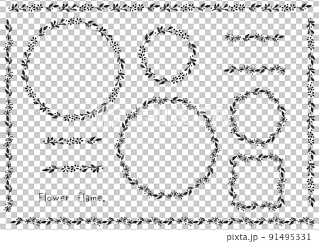 手繪植被、花圈框架、格線套裝 手繪植被、花圈框架、格線套裝 91495331