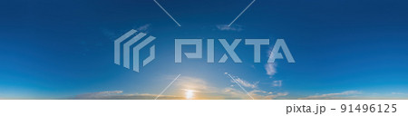 sky panorama with light clouds in Seamless spherical equirectangular format with complete zenith for use in 3D graphics, game and for composites in aerial drone 360 degree panoramas as a sky dome. 91496125