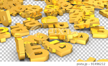 A large amount of scattered ruble currency symbols. Loss due to economic sanctions. A symbol of splurge and failure. 3D rendering. 91496212