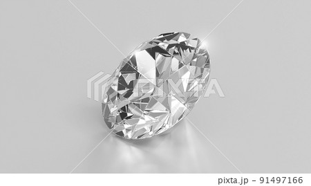 Shiny brilliant diamond placed on gray background. 3D render 91497166