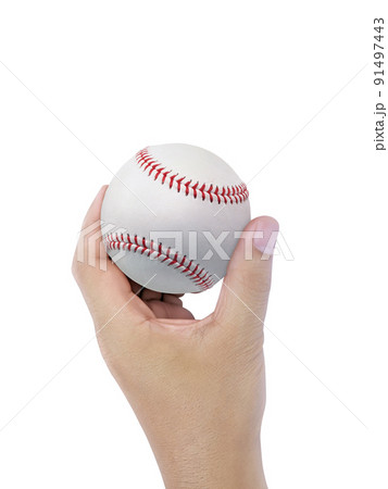 Baseball in hand on white background Baseball in hand on white background 91497443