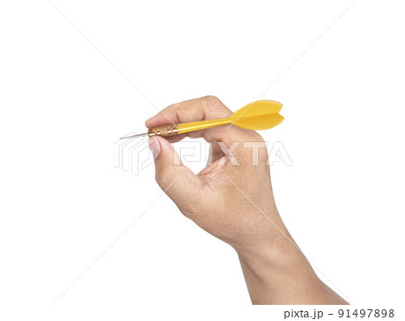hand holding darts arrow isolated on white background. concept marketing target hand holding darts arrow isolated on white background. concept marketing target 91497898
