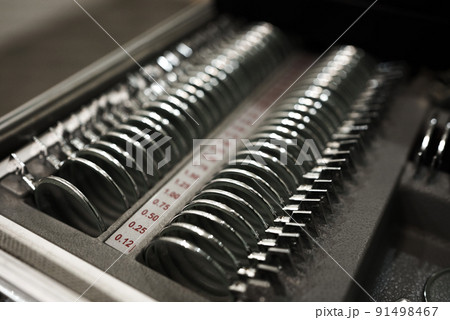 Test glasses phoropter with lens set for eye vision testing or examinations in clinic - refractor used for eye exam 91498467