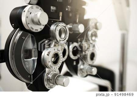Close up of phoropter eyesight measurement testing machine, Eye health check and ophthalmology concept. 91498469