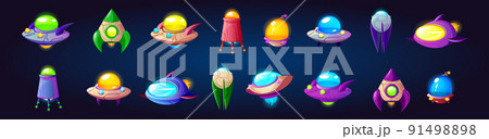Alien spaceship, ufo game icons vector set.のイラスト素材 [91498898] - PIXTA