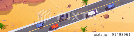 Road with cars top view, straight two lane highway Road with cars top view, straight two lane highway 91498961