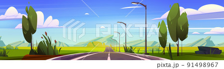 Highway at summer mountains panoramic landscape Highway at summer mountains panoramic landscape 91498967