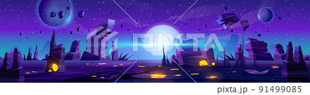 Alien night planet landscape space game background Alien night planet landscape space game background 91499085