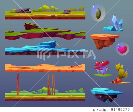 Game ui elements of ground, floating island, items 91499279