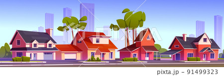 Street in suburb district with houses 91499323