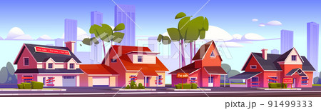 Street in suburb district with houses 91499333