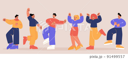 Happy people dance in different poses Happy people dance in different poses 91499557