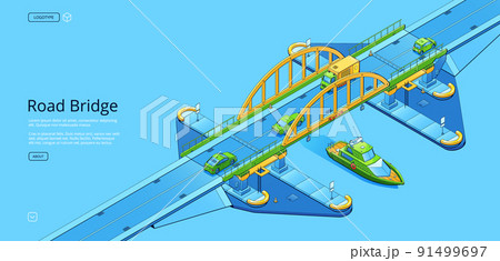 Road bridge isometric web banner, infrastructure 91499697