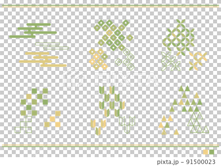 可組合使用的簡單日本圖案材料套裝綠色 x 黃色 91500023