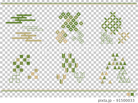 Simple Japanese pattern material set that can be used in combination Green x Gold 91500033