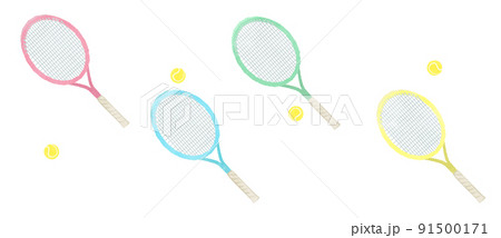 かわいいテニスラケットのイラストセット かわいいテニスラケットのイラストセット 91500171