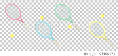 かわいいテニスラケットのイラストセット かわいいテニスラケットのイラストセット 91500171