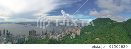 Victoria Harbour, viewing from west side of Hong Kong Island 1 May 2022 91502629