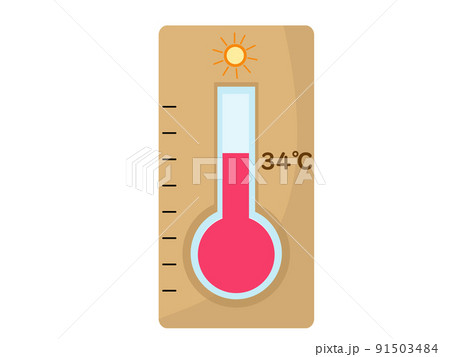 34度 34℃ 温度計 気温 記録 暑い 猛暑 夏 背景透過 イラスト アイコン 91503484