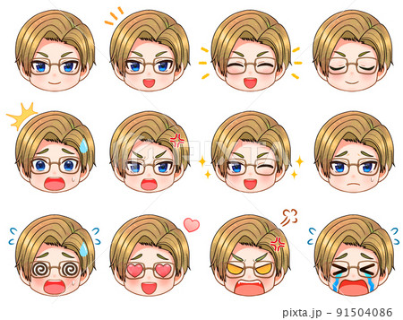 眼鏡サラリーマン男性ちびキャラの顔アイコン素材＿金髪 91504086