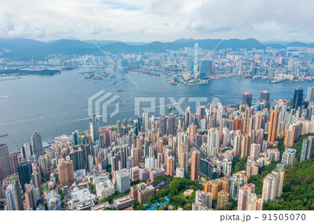 Victoria Harbour, viewing from west side of Hong Kong Island 1 May 2022 91505070