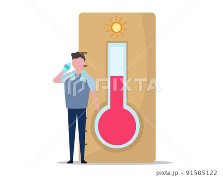温度計と水を飲む男性 熱中症対策 猛暑 夏 人物 イラスト 温度計と水を飲む男性 熱中症対策 猛暑 夏 人物 イラスト 91505122