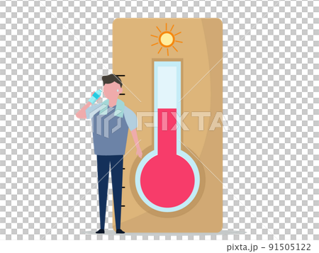温度計と水を飲む男性 熱中症対策 猛暑 夏 人物 イラスト 温度計と水を飲む男性 熱中症対策 猛暑 夏 人物 イラスト 91505122