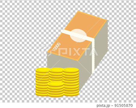札束 と小銭 紙幣とコイン 日本札 積み重ね 帯 お金持ち 背景透過 イラスト 札束 と小銭 紙幣とコイン 日本札 積み重ね 帯 お金持ち 背景透過 イラスト 91505870