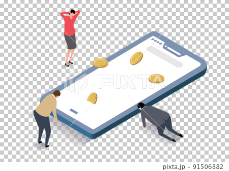 アイソメトリック_ネット収益が少なくなり落ち込む人々 91506882