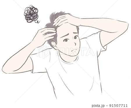 髪をかき上げて生え際を心配する男性のイラスト素材