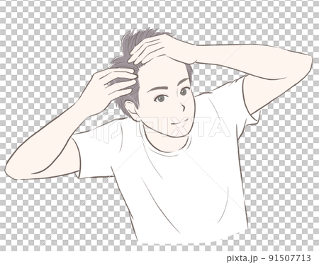 梳理頭髮並檢查髮際線的男人 梳理頭髮並檢查髮際線的男人 91507713