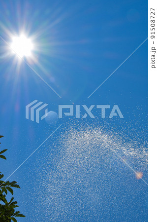 夏の澄んだ青空と涼しげな水飛沫 夏の澄んだ青空と涼しげな水飛沫 91508727