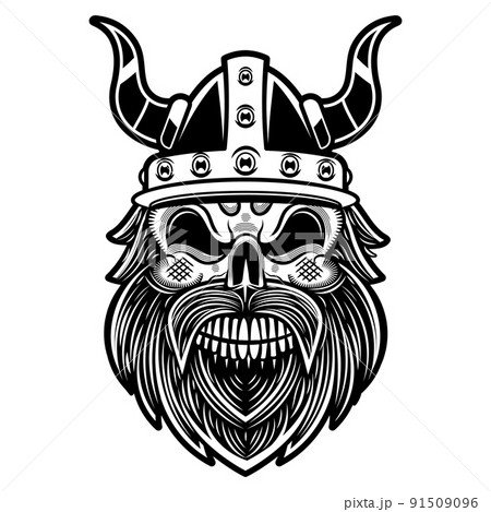 Viking tattoo, bearded barbarian of Scandinavia. Symbol of force, courage. Vector illustration of God Odin Viking with Helmet, Armor on the White background. Viking tattoo, bearded barbarian of Scandinavia. Symbol of force, courage. Vector illustration of God Odin Viking with Helmet, Armor on the White background. 91509096