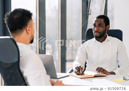 The head of the company conducts interview for the future employee The head of the company conducts interview for the future employee 91509728
