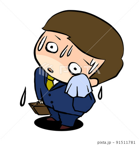 大汗をかくビジネスマン　カラー　ハンカチ 91511781