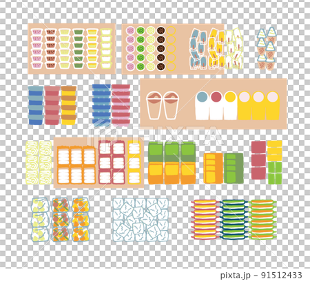スーパーの大型冷凍庫で販売されている冷凍食品　セット　イラスト素材 91512433