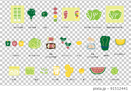 Vegetable and fruit set sold in a large refrigerator for vegetables in a supermarket Illustration material 91512441