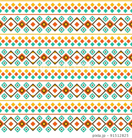 Indian pattern. Native American or Aztec art. Indigenous ethnic tribal print design. Ornament with colorful rhombus. Modern culture primitive geometric elements. Vector seamless background Indian pattern. Native American or Aztec art. Indigenous ethnic tribal print design. Ornament with colorful rhombus. Modern culture primitive geometric elements. Vector seamless background 91512825