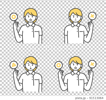 Illustration material with a medical worker holding a triangle tag Illustration material with a medical worker holding a triangle tag 91513064