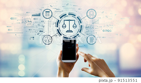 Legal advice service concept with hand pressing a smartphone Legal advice service concept with hand pressing a smartphone 91513551